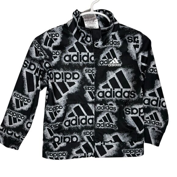 Adidas Black Print Full Zip Jacket Boys 24 Months - Picture 1 of 4